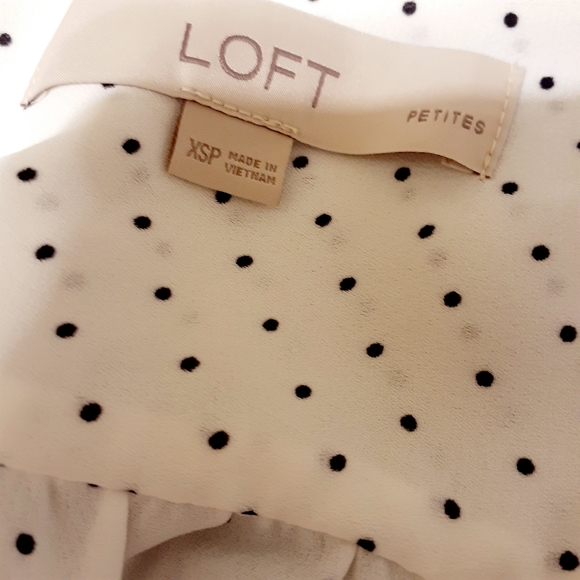 Loft White with Black Polka Dot Long Sleeve Blouse - Picture 8 of 9